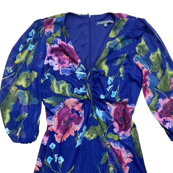 Julia Jordan Size 8 Blue Floral Midi Dress 3/4 Sleeve Chiffon V Neck NWT - Picture 2 of 9